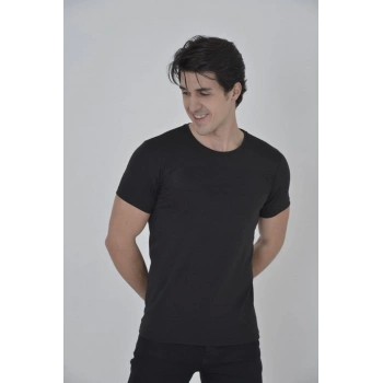 Erkek Gögüs Fileli Slim fit T-shirt - Siyah
