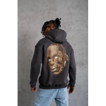 Erkek Kordonlu Arka Maske Kordon Saçlı Kapüşonlu - Füme