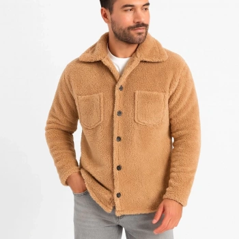 Erkek Pelüş Polar Hırka Gömlek – Yakalı, İlik Düğmeli, Göğüs Cepli, Yumuşak Dokulu Kışlık Regular Fit Rahat Günlük Model - Açık Kahve