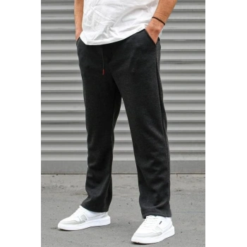 Erkek Üç İplik Basic Eşofman Boru Paça İpli Pantolon - Antrasit