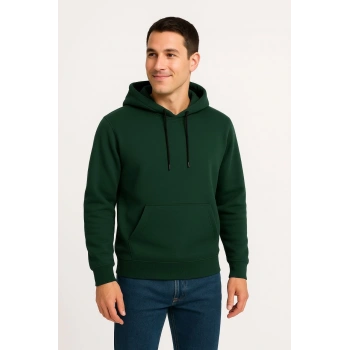 Erkek Üç İplik Kapüşonlu Kanguru Cepli SweatShirt hoodie - Haki