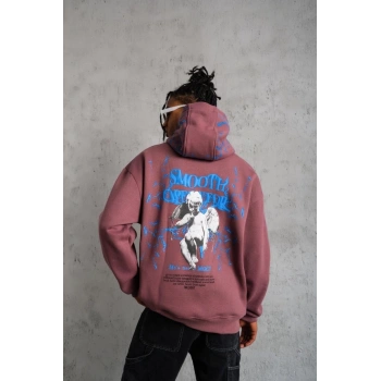 Erkek Yıldırım Baskılı Kapşonlu Sweat - Gül Kurusu