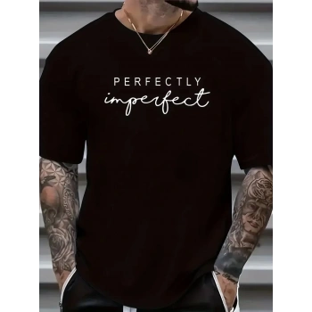 erkekler için Ön Arka Baskılı PERFECTLY günlük Kısa Kol tişört - Siyah