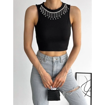 fitilli kaşkorse yakası zincirli atlet siyah