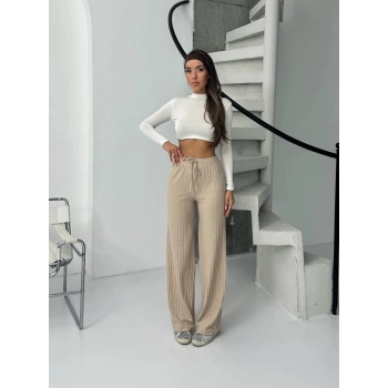 Fitilli şardonlu pantolon bej a4058