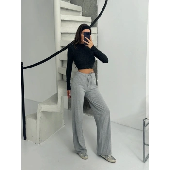 Fitilli şardonlu pantolon gri a4058