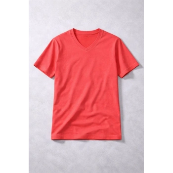 Genç Kız Çocuk V Yaka Tişört Model - Nar Çiçeği