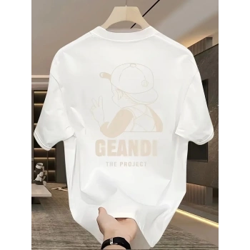 Geniş Kesim Pamuklu Tişört - GANDHI The Project Baskılı, Beyaz, Rahat Kesim, Kısa Kollu, Günlük Kıyafet, Her Gün Giyilebilecek Tişört- Beyaz