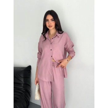 Gömlek Pantolon ikili Takım - Toz Pembe