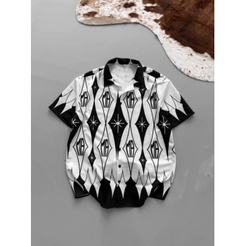 İki İplik Kumaş Baskılı Gömlek - Beyaz