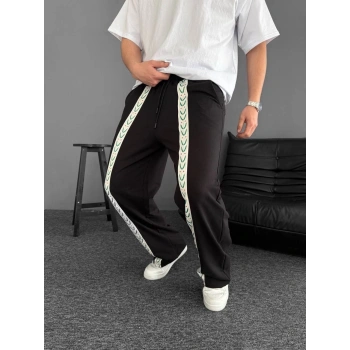 İki İplik Kumaş Şeritli Alt Esofman - Siyah