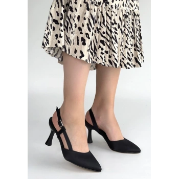 Joga Siyah Cilt Simli Topuklu Ayakkabı