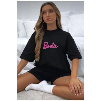 Kadın Baskılı Oversize T-shirt - Siyah
