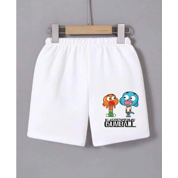 Kadın Beli Lastikli Baskılı Mini Şort - Beyaz