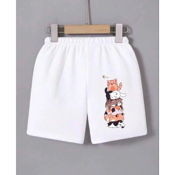 Kadın Beli Lastikli Baskılı Mini Şort - Beyaz