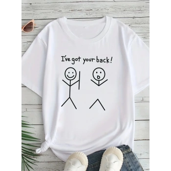 Kadın Beyaz Ive Got Your Back Grafik Tişört - Eğlenceli Çubuk Tasarımlı Oversize Günlük Kısa Kollu Tişört, Polyester Örgü, Yuvarlak Yaka, İlkbahar ve Yaz için Mükemmel, Günlük Giyim Tişört | Eğlenceli Tasarım | Polyester Kumaş - Beyaz