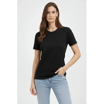 Kadın Bisiklet Yaka Tişört Regular Kalıp Basic Pamuklu Günlük Kullanım T-shirt - Siyah