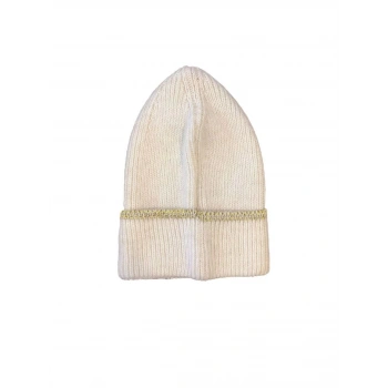 Kadın Dokuma Simli Triko Bere - Beyaz