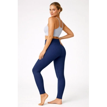 Kadın Fitilli Full Likralı Yüksek Bel Toparlayıcı Tayt Günlük ve Spor Kullanım - Lacivert