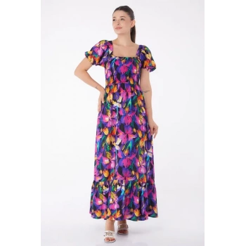 Kadın Fuşya Gipeli Kısa Kollu Elbise