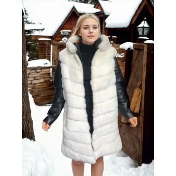 Kadın Hakiki Deri ve Suni Kürk - Beyaz