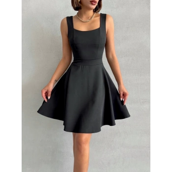 Kadın kare yaka kısa elbise s251188