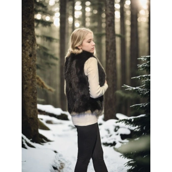 Kadın Kolsuz Fermuarlı Yelek - Siyah