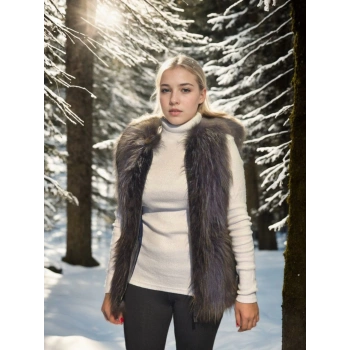 Kadın Kolsuz Fermuarlı Yelek - Siyah