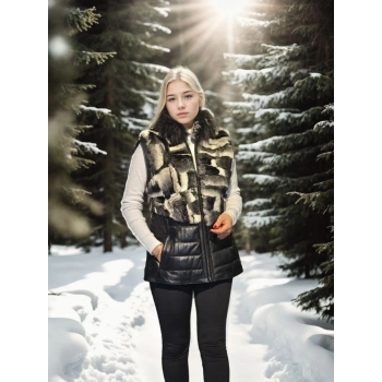 Kadın Kolsuz Hakiki Deri Kürk - Siyah