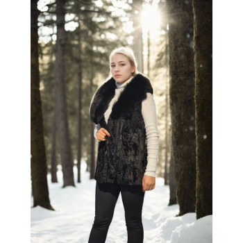 Kadın Kolsuz Hakiki Kürk - Siyah