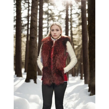 Kadın Kolsuz Hakiki Yelek - Fuşya