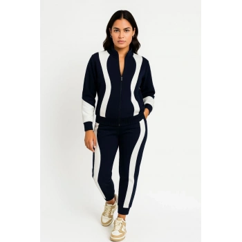 Kadın Premium Parçalı Eşofman Takım - Dik Yaka Fermuarlı Sweatshirt - Siyah