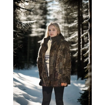 Kadın Uzun Kollu Deri Ceket - Leopar