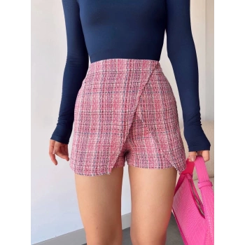 Kapaklı tüvit şort etek kırmızı