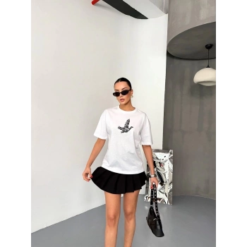 Kısa Kol Baskılı T-shirt - Beyaz