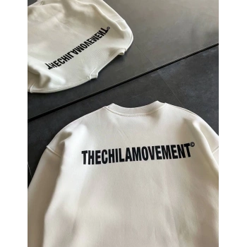 Kışlık Bisiklet Yaka Oversize Baskılı SweatShirt - Beyaz