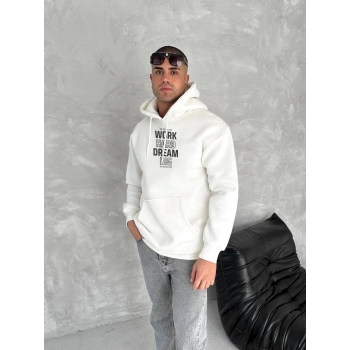 Kışlık Üç İplik Kapüşonlu SweatShirt - Beyaz