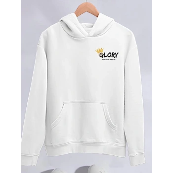 Kışlık Üç İplik Kapüşonlu SweatShirt - Beyaz