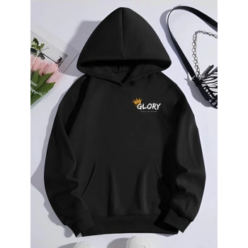 Kışlık Üç İplik Kapüşonlu SweatShirt - Siyah
