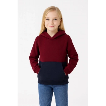 Kız Çocuk Kapüşonlu Kanguru Çepli Parçalı SweatShirt - Renkli