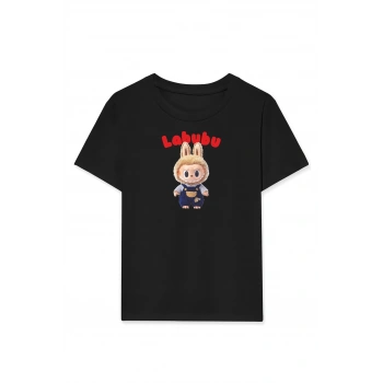 Kız Labubu Çocuk Baskılı T-Shirt - Beyaz