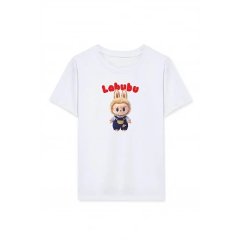 Kız Labubu Çocuk Baskılı T-Shirt - Beyaz