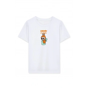 Kız Labubu Çocuk Baskılı T-Shirt - Beyaz