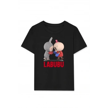 Kız Labubu Çocuk Baskılı T-Shirt - Siyah