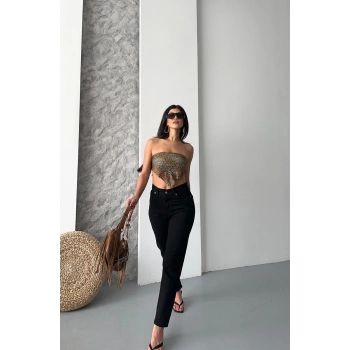 Mom fit enzim taş yıkama jeans pantolon siyah d2006