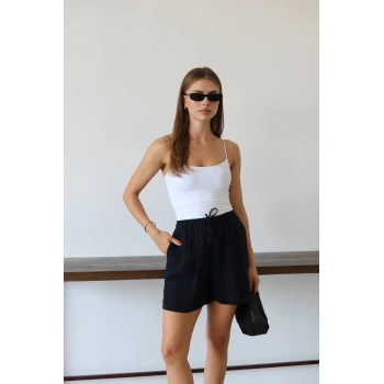 Müslin kumaş şort bağcıklı siyah pt