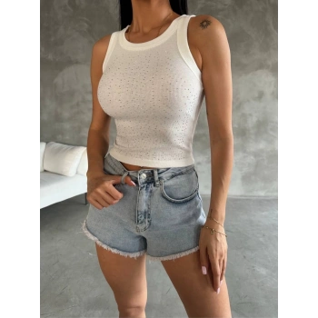 Önü taşlı atlet beyaz s081