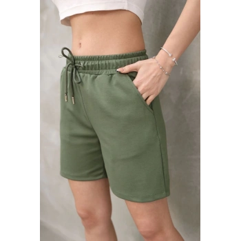 Osy Modal Yumuşak dokulu Kumaş Kadın Kısa Şort - Haki