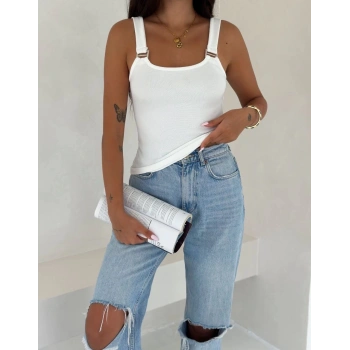 Ottoman toka askılı bluz beyaz s4194