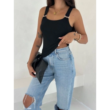 Ottoman toka askılı bluz siyah s4194